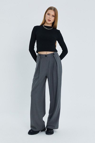 Shopping Shop Gray Palazzo Trousers - Button Pleated Design