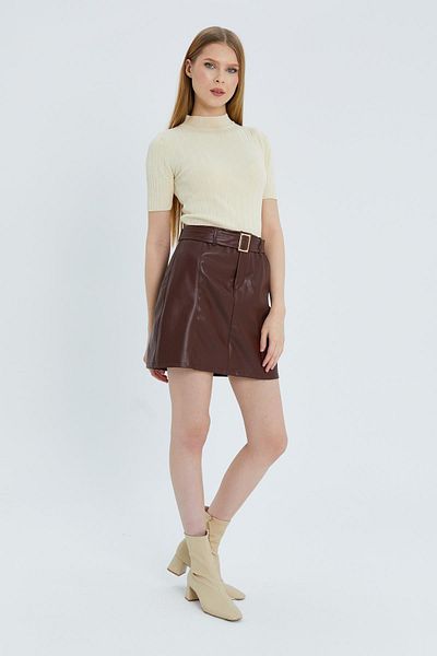 Shopping Shop Brown Leather Skirt with Belt