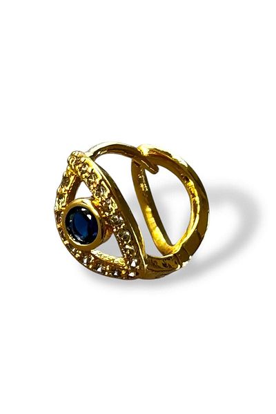 TAKIŞTIR Gold Color Eye Figured Stone Detailed Surgical Steel Hoop Tragus/ Cartilage Earring/Piercing (Single)