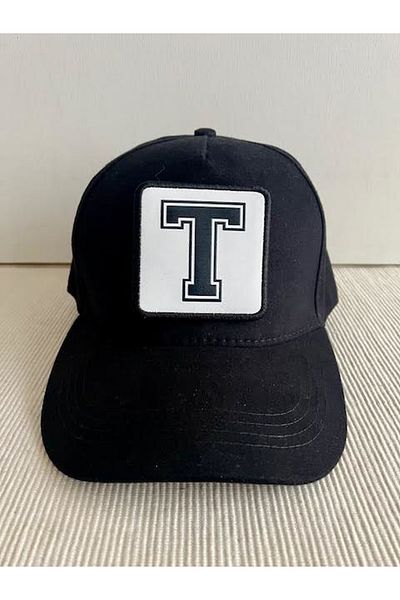 CosmoOutlet Men's 100% Cotton Black Hat with Letter t Adjustable Changeable Sticker on the Back