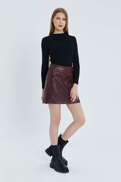 Shopping Shop Burgundy Leather Skirt - Pockets