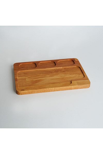 Davi Ahşap Wooden Natural Hornbeam Serving Plate - Multi-Compartment Presentation Plate