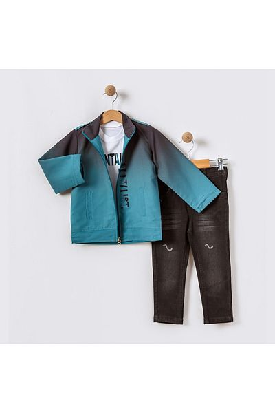 tipycix kids wear Cotton Woven Jacket Denim Trousers Combed Cotton T-Shirt 3 Piece Set