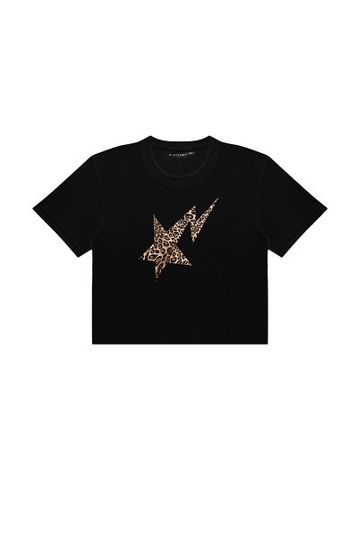 Sekizbiraltı Crop negru cu imprimeu Leopard Falling Star