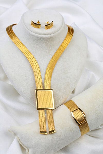 BlackSea Trabzon Hasırı 5 sıra Tokalı Gerdanlık 7 sıra Bilezik ve Küpe Seti