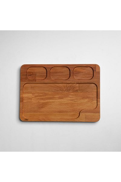Davi Ahşap Wooden Natural Hornbeam Serving Plate - Multi-Compartment Presentation Plate