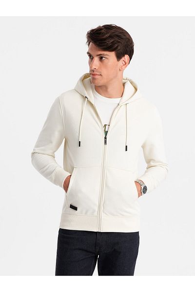 OMBRE Pánská bavlněná mikina BASIC rozepnutá - krémová V5 OM-SSBZ-0160 L