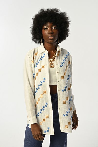 Orfeo Negro Women's Front Embroidered Oversize Cut Shirt