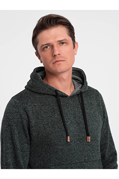 OMBRE Pánská nestrečová klokaní mikina s kapucí - olivová melanž V3 OM-SSNZ-0147 XXL