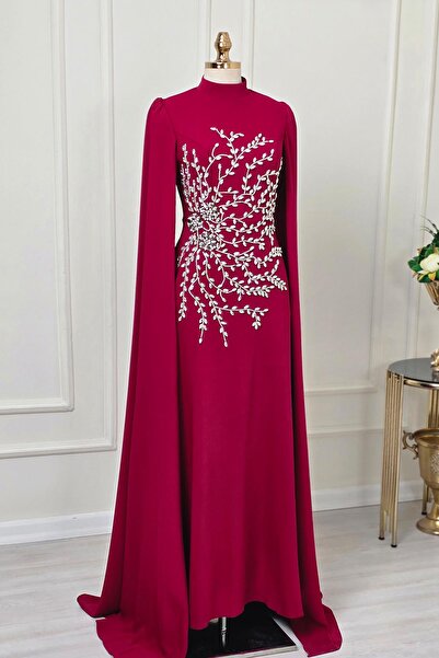 Yonca Moda Evi Kırmızı Krep Pelerinli T. Abiye 4991