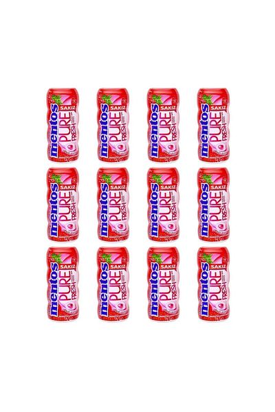 Mentos علكة دراجي بنكهة الفراولة الطازجة النقية مع مُحلي خالي من السكر 30 جم × 12 قطعة