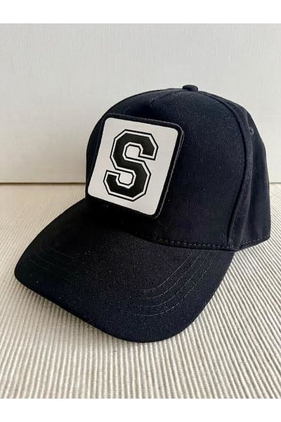 CosmoOutlet 100% Cotton Men's Black Hat with Letter S Back Adjustable Changeable Sticker