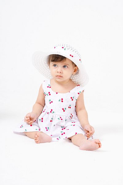 Bulut Baby Cherry Print Baby Girl Dress with Hat and Bow