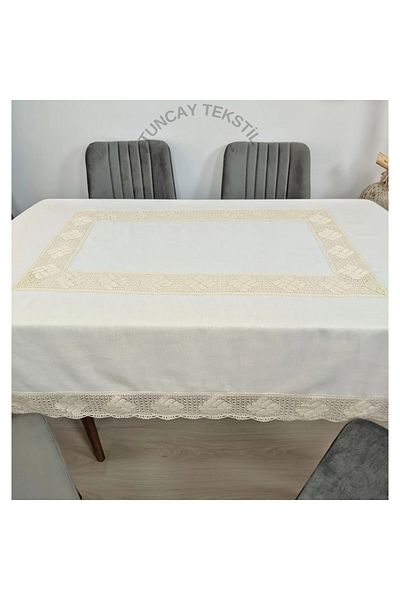 TUNCAY TEKSTİL Lacy Buldan Work Tablecloth Cotton Basement Linen Square Rectangular Round Cloth