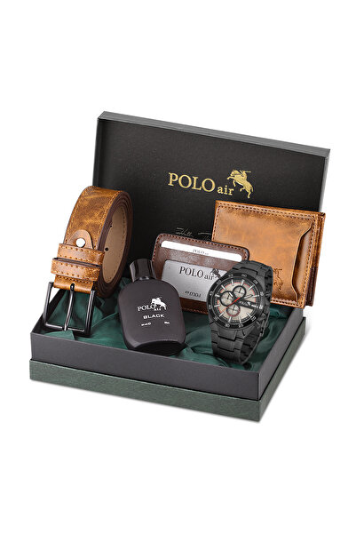 Polo Air Erkek Set Kombin Kemer Cüzdan Kartlık Parfüm Kol Saati Hediyelik Kut...