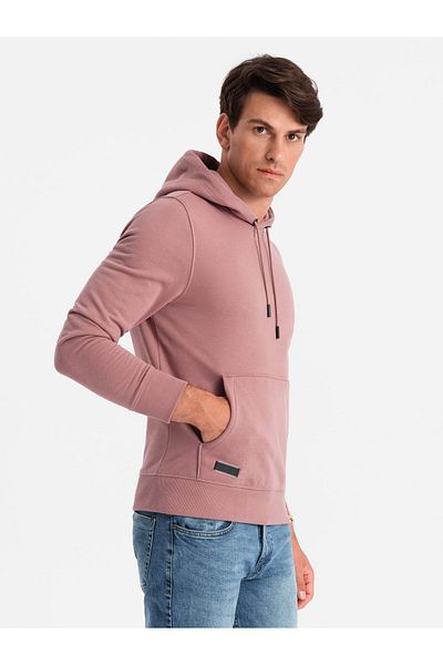OMBRE Herren BASIC Baumwoll-Sweatshirt Känguru-Hoodie - dunkelrosa V4 OM-SSBN-0161 XXL