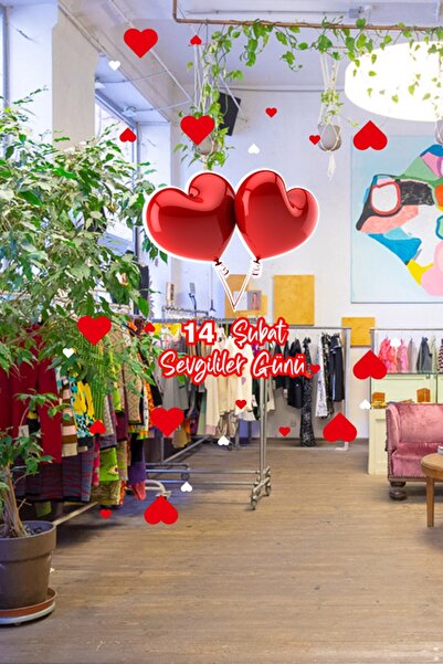 New Jargon Iki Balonlu Kalp 14 Şubat Sevgililer Günü Cam Vitrin Oda Stickerı ...