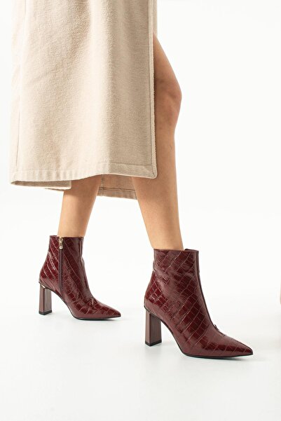 FOLLİNİ Γυναικείες μπότες με τακούνι από γνήσιο δέρμα μπορντό