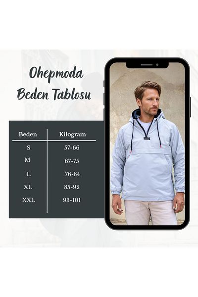 OHM OHEPMODA Γκρι ανδρικό αδιάβροχο παλτό - Slim Fit, γούνινη εσωτερική τσέπη καγκουρό