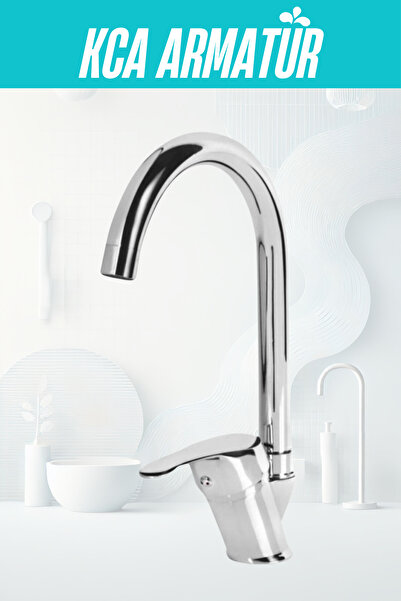 KCA ARMATÜR Kca Baston Borulu Mutfak Eviye Bataryası Çeşmesi Musluğu Çift Su ...