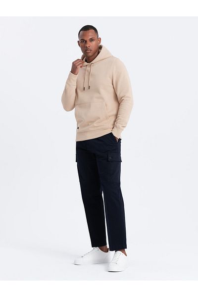 OMBRE BASIC ανδρικό βαμβακερό φούτερ καγκουρό hoodie - μπεζ V6 OM-SSBN-0161 L