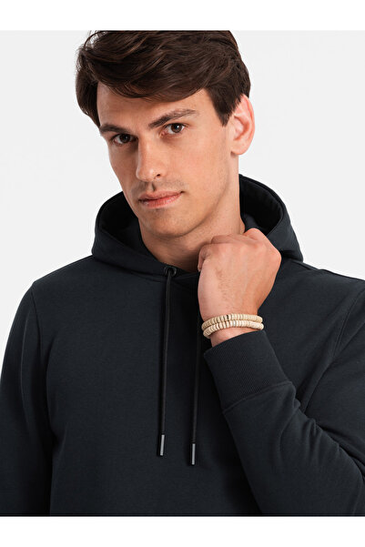 OMBRE Pánská bavlněná klokaní mikina s kapucí BASIC - černá V9 OM-SSBN-0161 XL