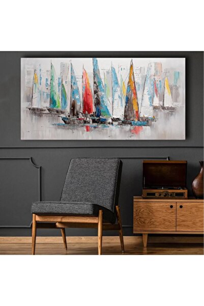 AR AJANS KANVAS TABLO Pictură pe pânză cu barca cu pânze colorate