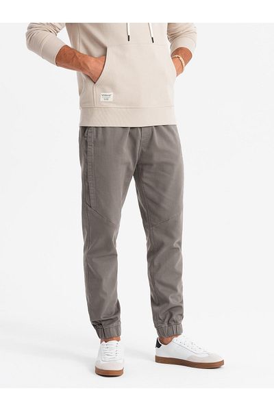 OMBRE Ανδρικά πλεκτά joggers με πιέτες - γραφίτης V4 OM-PAJO-0202 XXL
