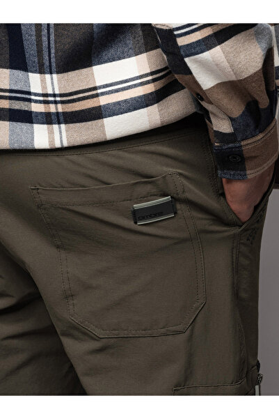 OMBRE Ανδρικό παντελόνι jogger με cargo τσέπες και στάμπα - σκούρο λαδί V5 OM-PAJO-0200 XL