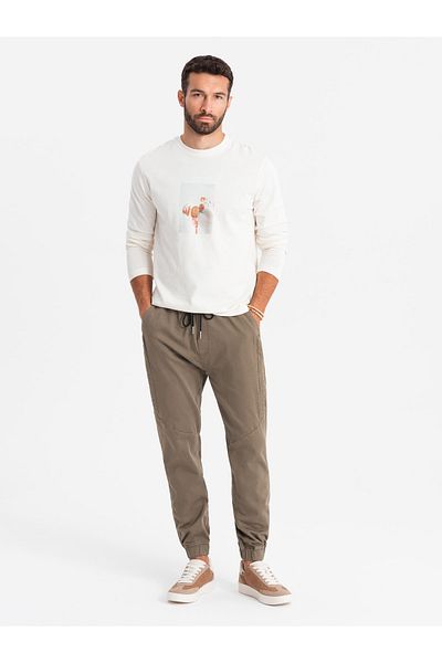 OMBRE Pánské pletené joggery s řasením - tmavě hnědé V2 OM-PAJO-0202 XL
