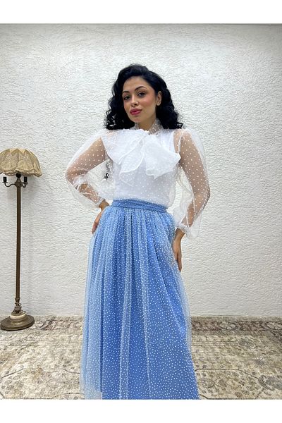 KÜÇÜĞÜM BUTİK Blue Tulle Glitter Skirt