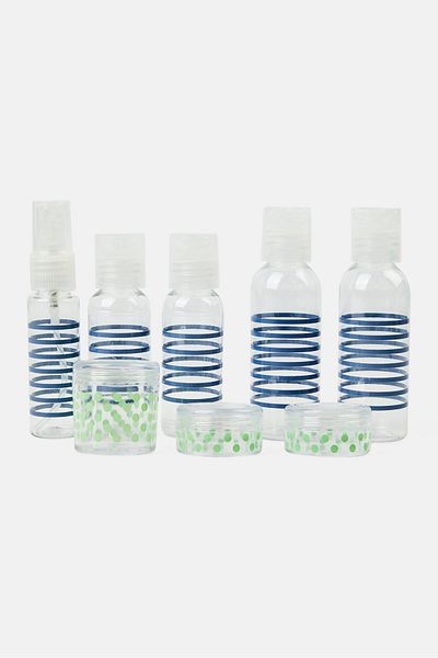 Miamica 12 Pcs Stripe Travel Bottle Set, Transparent