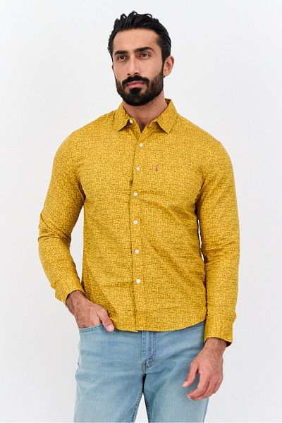 Levi's Men Slim Fit Plaid Long Sleeve Casual Shirt, Yellow