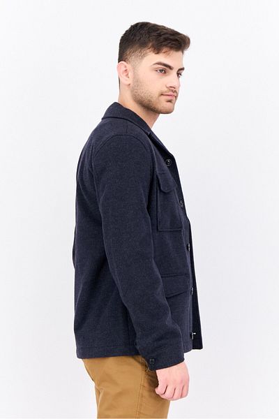 Threadbare Men Solid Long Sleeve Jacket Shirt, Navy Blue