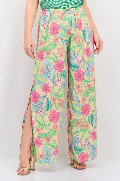 Hurley Women Wide Leg Floral Print Side Slit Pants, Pink