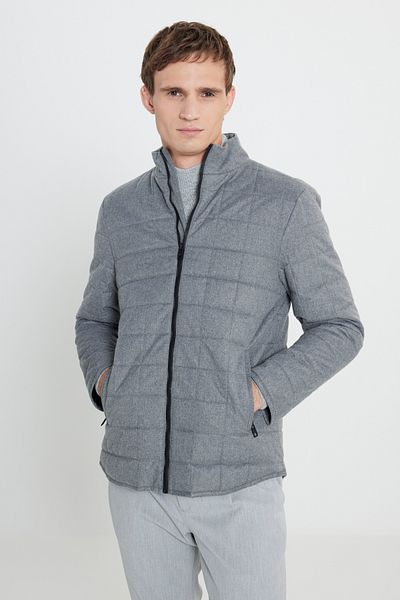 ALTINYILDIZ CLASSICS Ανδρικό γκρι Standard Fit Κανονική κοπή Παλτό με καπιτονέ μοτίβο με όρθιο γιακά με πλαϊνές τσέπες