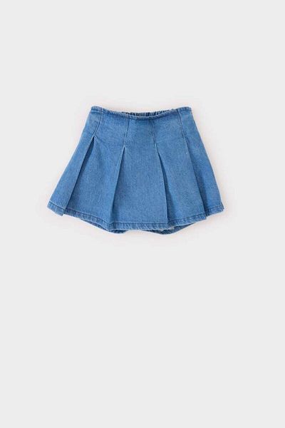 DeFacto Baby Girl 3 Piece Set Baby Collar Long Sleeve T-Shirt Elastic Waist Jean Shorts