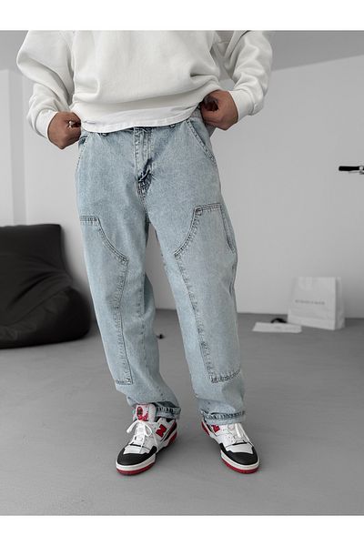 BYBASICMAN Baggy Cut Ice Blue Trousers - Piece Detail Ke-699