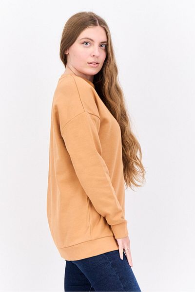 Lyle & Scott Women Crew Neck Brand Logo Long Sleeves Sweatshirt, Tan