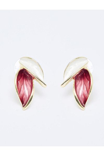 Jimmy Key Red Double Leaf Pattern Earrings