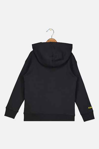 Keith Haring Kids Girl Hooded Neck Long Sleeve Graphic Sweatshirt, Charcoal Black