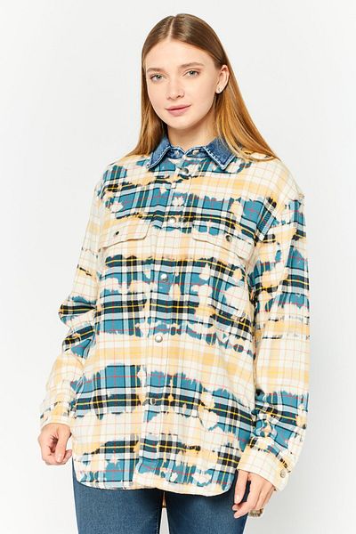 Diesel Women Spread Collar Long Sleeves Plaid Casual Shirt, Blue