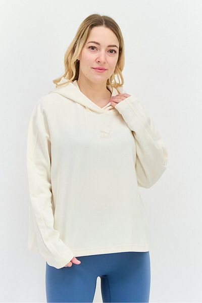Puma Women Relaxed Fit Embroidered Logo Outdoor Hoodie, Cream