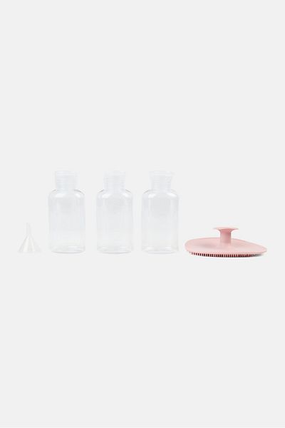 Miamica 8 Piece Travel Bottle Set With Silicone Scrubber Set, Pink