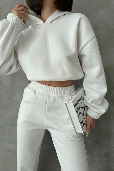 CC STORE Raised 3 Thread Crop Sweat Pants Tracksuit Set White