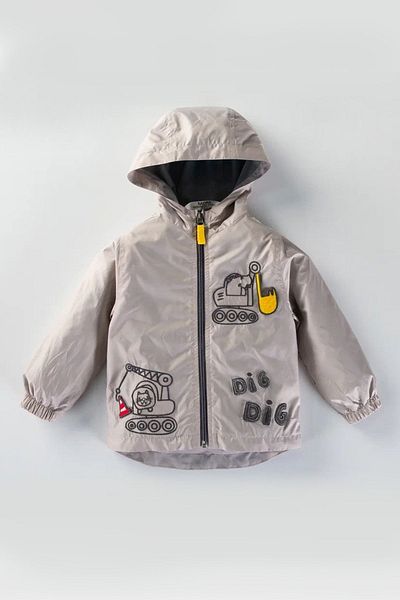 Ofislot Scoop Print, Long Sleeve, Zip-Up and Hooded Rain Coat for Baby Boys and Children