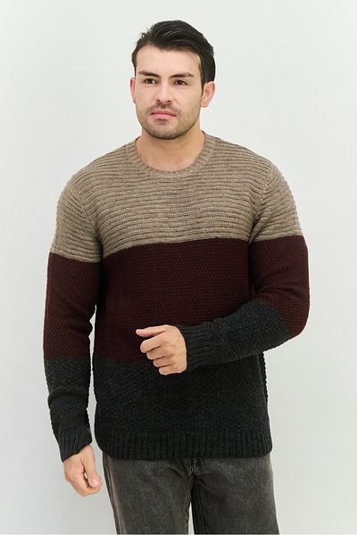 Sorbino Men Ribbed Neck Colorblock Sweater, Charcoal