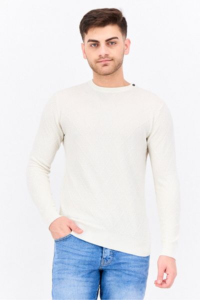 Sorbino Men Crew Neck Textured Long Sleeves Sweatshirt, Cream