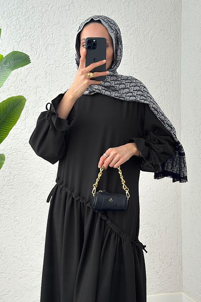 Salih Çelebi Φόρεμα Hijab Cross Gathered 2222 - ΜΑΥΡΟ