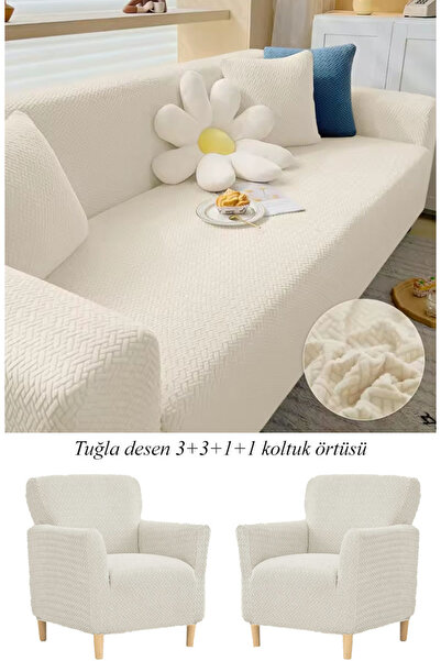 StarMall Jakarlı Tuğla Desen 3311 Koltuk Örtüsü Çekyat Kanepe Kılıfı Lastikli Kayma Yapmayan
